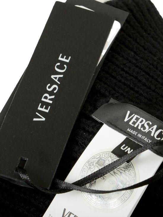 Versace Black Ribbed Strass Decorated 100% Wool Beanie Hat main image 6